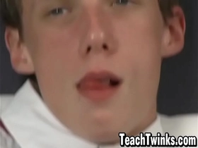 Twinks jerking off and sucking each other in school uniform