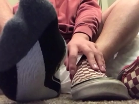 Teen feet play and strokes his dick- first video