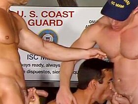 Hunk Is Blowing Two Policemen Dicks Down On The Knees