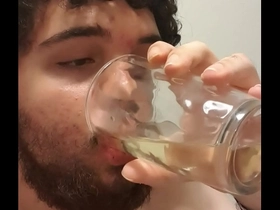 Sub Fag Boy Drinks His Own Piss For His Master