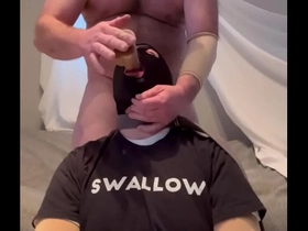 Faggot gagging on alpha's cock and throatpie
