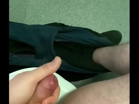 Cruising in public bathroom wanking my hard cock with big cumshot